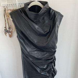 Anthropologie faux leather black mini dress